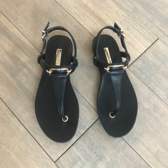 aldo black flat sandals